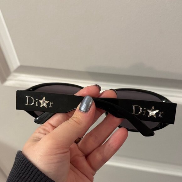 Dior Rare Y2K Vintage Shiny 3 Black Plastic Sunglasses with Silver Logo and Star - Picture 4 of 8